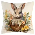 Dekorativer Osterhase Aquarell Malerei gedruckt Leinen Kissenbezug Sofa Kissenhülle - Osterhasen-Stil (YM250118-29) / 45*45cm (Nur Bezug)