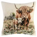 Funda de cojín cuadrada de lino con pintura artística de una vaca de las Highlands - Ilustración de Vaca de las Tierras Altas (YM251103-9) - Estilo Súper Suave / 45x45cm (Sin Relleno)