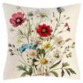 Vintage Kissenbezug mit Frühlingsblumenmuster und Leinentextur für die Heimdekoration - 45x45cm / Beige Floral Stil (YM250116-9)