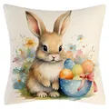 Osterhase und Eier Aquarell-Illustration Kissenbezug Variante in 80-100 Zeichen - Osterhasen-Stil (YM250118-30) / 45*45cm (Nur Bezug)