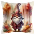 Autumn gnome linen pillow cover with festive thanksgiving harvest print decoration - Gnome Autumn Forest (YM2504262--14) / 45x45cm