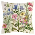 Dekorativer Leinen-Kissenbezug mit lebhaftem Frühlings-Wildblumenmuster für das Sofa - 45x45cm / Beige Floral Stil (YM250116-10)