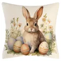 Kissenbezug aus Leinen mit aufgedrucktem Aquarell-Osterhasen und bunten Ostereiern - Osterhasen-Stil (YM250118-32) / 45*45cm (Nur Bezug)