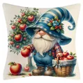 Linen pillow cover with cute harvest autumn gnome and apple tree print - Gnome Picking Apples (YM2504262--15) / 45x45cm