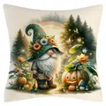 Autumn gnome and pumpkin print throw pillowcase made of linen for Thanksgiving - Gnome Dream Forest (YM2504262--16) / 45x45cm