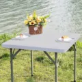 Graue Stretch-Tischdecke aus elastischer Milchseide für quadratische Klapptische im Freien - 120*120cm / Grau