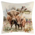Funda de cojín decorativa con ilustración de vaca de las tierras altas para sofá - Ilustración de Vaca de las Tierras Altas (YM251103-3) - Estilo Súper Suave / 45x45cm (Sin Relleno)