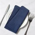 Elegant dark navy blue slub cotton cloth dinner napkin with neat marrow hem edge - 32x32cm / Dark Blue