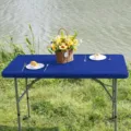 Strapazierfähige blaue Stretch-Tischdecke für rechteckige Outdoor-Klapptische, waschbar - 120*120cm / Dunkelblau