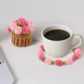 Handmade crochet rose flower coaster and matching mini potted plant set in pink color - Rose Pot Combination Style (CD260616--2) / Pink