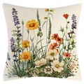 Quadratischer Kissenbezug mit Frühlingsblumen-Print aus Leinen-Struktur-Gewebe Deko - 45x45cm / Beige Floral Stil (YM250116-15)