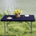 Dunkelblaue elastische Stretch-Tischdecke für rechteckige Klapptische im Freien - 120*120cm / Schwarz