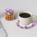 Handmade purple crochet rose coaster and flower pot set for desk decor - Purple Rose Style (CD260616--3) / Purple/Off-white