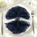 Marineblauwe gaas servet met zilveren ring voor decoratie van bruiloftstafels - 44x44cm / Donkerblauw