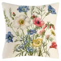 Quadratischer Kissenbezug aus Leinen mit buntem Vintage-Blumenmuster für das Sofa - 45x45cm / Beige Floral Stil (YM250116-16)