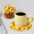 Handmade yellow crochet flower coaster with matching decorative flower pot - Yellow Orange Patchwork Style (CD260616--4) / Yellow/Orange