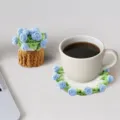 Handmade crochet blue rose coaster and mini potted flower set for home desk decoration - Blue Rose Combination (CD260616--5) / Blue