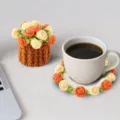 Handmade crochet rose flower coaster and potted plant set in orange and cream - Orange Yellow Bouquet Style (CD260616--6) / Orange/Cream