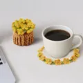Handmade yellow crochet flower coaster and decorative mini flower pot set for cozy home desk decor - Yellow Floral Style (CD260616--7) / Yellow
