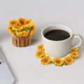 Handmade crochet sunflower coaster set with matching decorative mini flower pot cover - Sunflower Set Style (CD260616--8) / Bright yellow