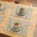 Set de table en simili lin gris sur table en bois - 1 Pièce/Paquet / Vert Herbe