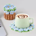 Hand-crocheted blue flower coaster and matching decorative flower pot for home office decor - Sky Blue Floral Style (CD260616-9) / Sky Blue