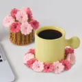 Handmade pink flower crochet coaster and matching miniature potted plant decoration - Pink Rose Style (CD260616---10) / Pink & Magenta