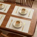 Sets de table élégants à double couche en lin pour décoration de table en bois - 1 Pièce/Paquet / Beige