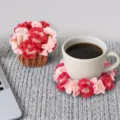 Handmade crochet pink and red rose flower coaster and pot set for office desk decor - Red Pink Rose Style (CD260616---12) / Red Pink Multi-color