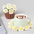 Handmade crochet daisy coaster and flower pot in white and yellow decor - Daisy Style (CD260616---14) / White Yellow Green