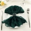 Elegant dark green cheesecloth napkin variant with silver triple napkin ring holder - 44x44cm / Dark Green