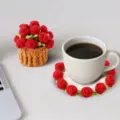 Handmade crochet rose flower coaster with small potted plant decor - Red Rose Style (CD260616---15) / Red/White