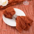 Terracotta orange gauze cheesecloth napkin paired with elegant silver wire ring - 44x44cm (1 Piece) / Rust
