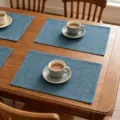 Set de table en tissu texturé bleu double couche résistant à la chaleur pour table bois - 1 Pièce/Paquet / Cyan
