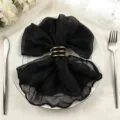 Black gauze cheesecloth napkins with gold rings for elegant wedding party table decor - 44x44cm / Black