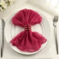 Premium magenta chiffon cheesecloth wedding napkin with shiny gold ring decoration - 44x44cm (1 Piece) / Rose Red