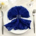 Dark blue gauze cheesecloth napkin folded as a bow with silver metal napkin rings - 44x44cm (1 Piece) / Sapphire Blue