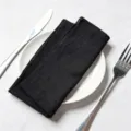 Elegant black slub cotton cloth napkin with hemmed edges for wedding and dining table decoration. - 32x32cm (One Placemat) / Black (CD260703-15)