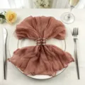 Dusty rose gauze cheesecloth napkin with silver ring for elegant wedding table decor - 44x44cm (1 Piece) / Blush Pink
