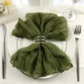 Olive green cheesecloth napkin in elegant bow shape with silver ring - 44x44cm (1 Piece) / Army Green