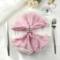 Elegant pink cheesecloth napkin with silver metal ring for wedding party table decor - 44x44cm (1 Piece) / Pink