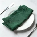 Premium dark green bamboo cotton fabric napkin with elegant fringed edges for table setting - 32x32cm / Dark Green