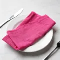Elegant pink cotton napkin with fringed edges, perfect for festive dining table decor - 32x32cm / Rose Red