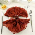 Rust orange cheesecloth gauze napkin with silver rings for elegant wedding decor - 44x44cm / Rust red