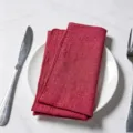 Premium burgundy slub cotton cloth dinner napkin with hemmed edges on a white plate - 32x32cm (1 Piece) / Dark Red (CD260703-8)