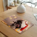 Christmas dog theme cotton fabric placemat for kitchen dining table holiday decoration - 32x45cm / Style 9 Black Dog in Christmas Hat