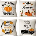 Set of 4 autumn pumpkin linen throw pillow covers - Halloween-7 / Set of 4