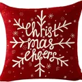Roter Leinen-Weihnachtskissenbezug mit weißer Schneeflocke und Christmas Cheers Aufdruck - Rot Schneeflocke Textdruck