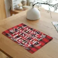 Christmas buffalo plaid placemat with holiday text on wooden table - Wonderful Time Style (20024-3) / 32x45cm