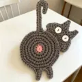 Handmade grey crochet cat butt coaster, cute heat resistant cup mat for desk decor - Dark Gray Cat Style (CD260614--4)